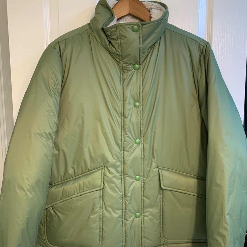 J. Crew Coat - Sherpa-Lined Puffer with Primaloft - XL - Green - NWT - FIRM